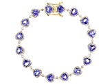 Blue Tanzanite With White Diamond 18k Yellow Gold Bracelet 12.71ctw