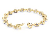 Blue Tanzanite With White Diamond 18k Yellow Gold Bracelet 12.71ctw