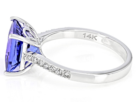 Blue Tanzanite With White Diamond Rhodium Over 14k White Gold Ring 2.77ctw