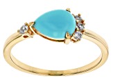 Blue Sleeping Beauty Turquoise with White Zircon 10k Yellow Gold Ring 0.11ctw