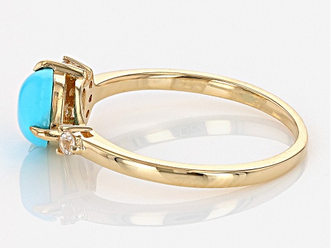 Blue Sleeping Beauty Turquoise with White Zircon 10k Yellow Gold Ring 0.11ctw