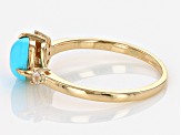 Blue Sleeping Beauty Turquoise with White Zircon 10k Yellow Gold Ring 0.11ctw