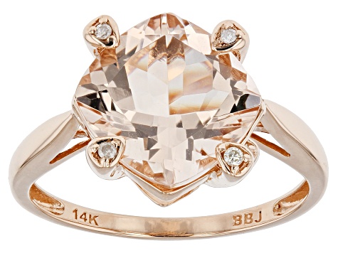 Morganite With White Diamond 14k Rose Gold Ring.