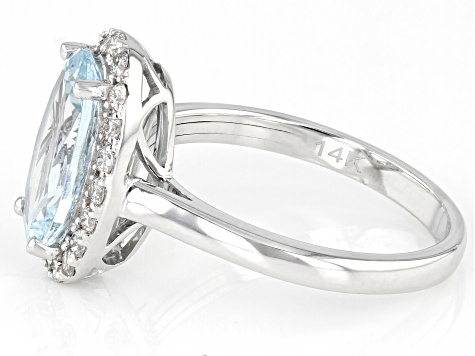 Aquamarine With White Diamond Rhodium Over 14k White Gold Ring 3.20ctw