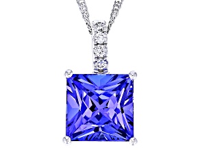 Blue Tanzanite With White Diamond Rhodium Over 14k White Gold Pendant With Chain 2.55ctw
