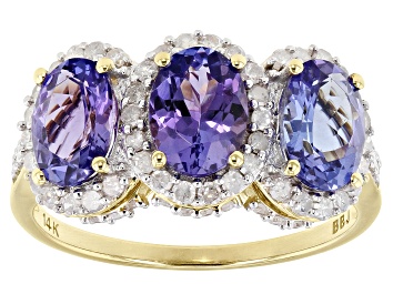 Picture of Blue Tanzanite with White Diamond 14k Yellow Gold Ring 2.61ctw