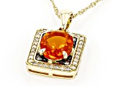 Fire Opal With White and Champagne Diamond 14k Yellow Gold Pendant With Chain 1.20ctw