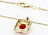 Fire Opal With White and Champagne Diamond 14k Yellow Gold Pendant With Chain 1.20ctw