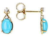 Blue Sleeping Beauty Turquoise with White Zircon 10k Yellow Gold Earrings 0.06ctw