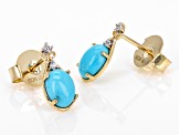 Blue Sleeping Beauty Turquoise with White Zircon 10k Yellow Gold Earrings 0.06ctw