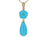 Blue Sleeping Beauty Turquoise With White Diamond 10k Yellow Gold Pendant With Chain 0.02ctw