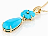Blue Sleeping Beauty Turquoise With White Diamond 10k Yellow Gold Pendant With Chain 0.02ctw