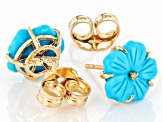 Blue Sleeping Beauty Turquoise With White Diamond 10k Yellow Gold Earrings 0.01ctw