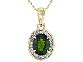Chrome Diopside With White Diamond 10k Yellow Gold Pendant with Chain 2.42ctw
