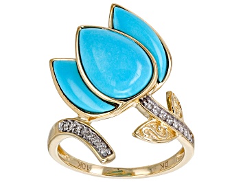Picture of Blue Sleeping Beauty Turquoise with Diamond 10k Yellow Gold Ring 0.07ctw