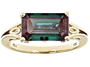 Blue Lab Created Alexandrite with White Diamond 10k Yellow Gold Ring 3.93ctw