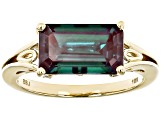 Blue Lab Created Alexandrite with White Diamond 10k Yellow Gold Ring 3.93ctw