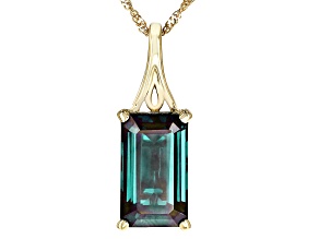 Blue Lab Created Alexandrite with White Diamond 10k Yellow Gold Pendant with Chain 3.77ctw