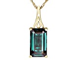 Blue Lab Created Alexandrite with White Diamond 10k Yellow Gold Pendant with Chain 3.77ctw