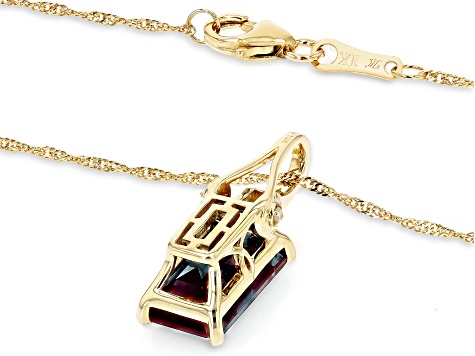 Blue Lab Created Alexandrite with White Diamond 10k Yellow Gold Pendant with Chain 3.77ctw