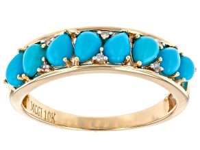Sleeping Beauty Turquoise With White Diamond 10k Yellow Gold Ring 0.03ctw