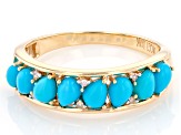 Blue Sleeping Beauty Turquoise With White Diamond 10k Yellow Gold Ring 0.03ctw