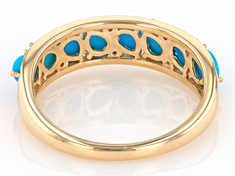 Blue Sleeping Beauty Turquoise With White Diamond 10k Yellow Gold Ring 0.03ctw