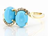 Blue Sleeping Beauty Turquoise With Champagne Diamonds 10k Yellow Gold Ring 0.06ctw