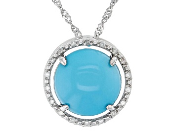 Picture of Blue Sleeping Beauty Turquoise Rhodium Over 14k White Gold Pendant With Chain 0.05ctw
