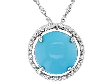 Blue Sleeping Beauty Turquoise Rhodium Over 14k White Gold Pendant With Chain 0.05ctw