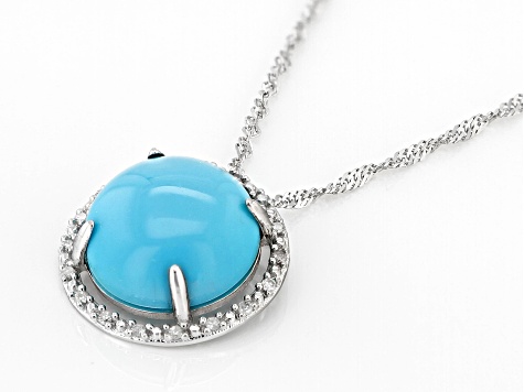 Blue Sleeping Beauty Turquoise Rhodium Over 14k White Gold Pendant With Chain 0.05ctw
