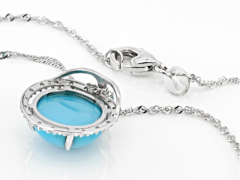 Blue Sleeping Beauty Turquoise Rhodium Over 14k White Gold Pendant With Chain 0.05ctw