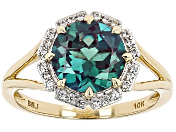 Picture of Blue Lab Created Alexandrite with White Zircon 10k Yellow Gold Ring 2.94ctw