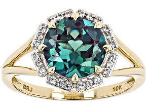 Blue Lab Created Alexandrite with White Zircon 10k Yellow Gold Ring 2.94ctw