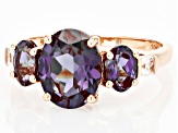 Blue Lab Created Alexandrite with White Zircon 10k Rose Gold Ring 3.76ctw