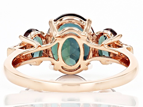 Blue Lab Created Alexandrite with White Zircon 10k Rose Gold Ring 3.76ctw