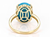 Blue Sleeping Beauty Turquoise With White Diamond 10k Yellow Gold Ring 0.04ctw