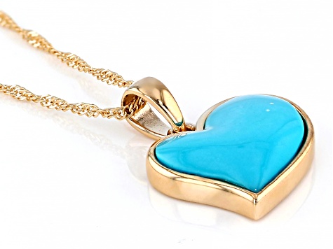 Blue Sleeping Beauty Turquoise 10k Yellow Gold Pendant With Chain