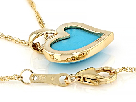 Blue Sleeping Beauty Turquoise 10k Yellow Gold Pendant With Chain