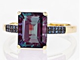 Blue Lab Created Alexandrite with Blue Diamond 10k Yellow Gold Ring 3.39ctw