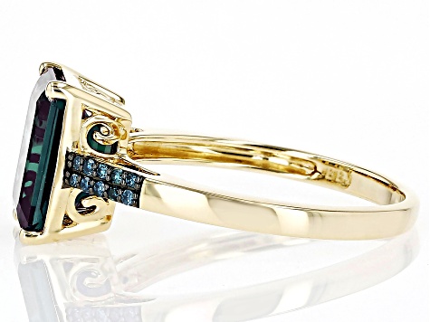 Blue Lab Created Alexandrite with Blue Diamond 10k Yellow Gold Ring 3.39ctw