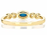 Blue Sleeping Beauty Turquoise With White Zircon 10k Yellow Gold Ring 0.12ctw