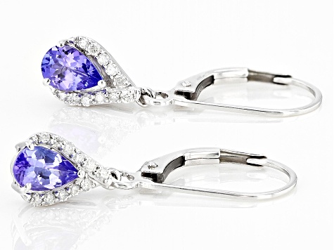 Blue Tanzanite With White Diamond Rhodium Over 10k White Gold Earrings 0.81ctw