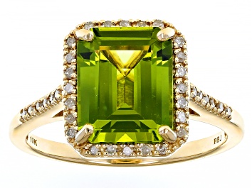 Picture of Peridot With White Diamond 10k Yellow Gold Ring 2.13ctw