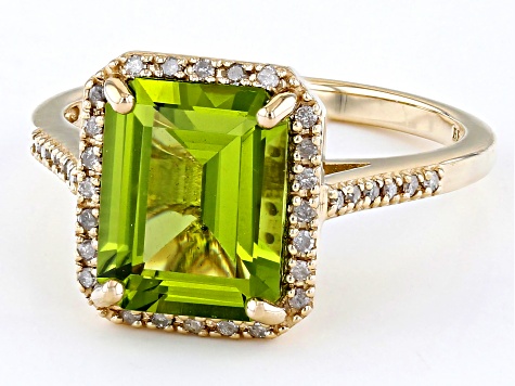 Peridot With White Diamond 10k Yellow Gold Ring 2.13ctw