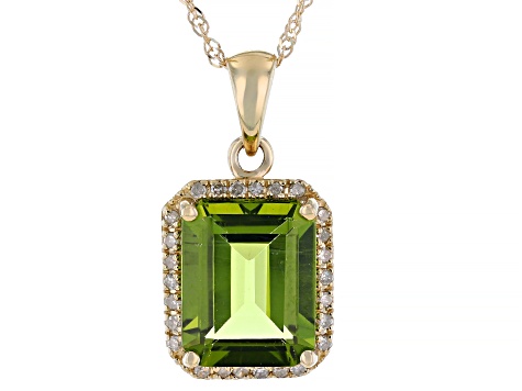 Peridot With White Diamond 10k Yellow Gold Pendant With Chain 2.08ctw