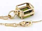 Peridot With White Diamond 10k Yellow Gold Pendant With Chain 2.08ctw