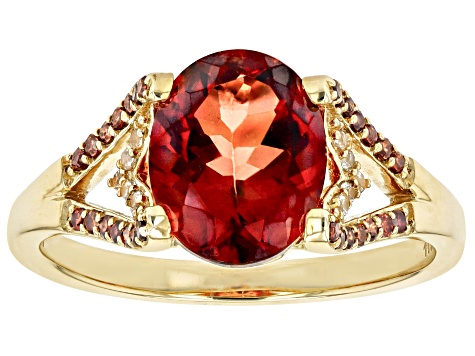 Red Labradorite With Red Diamond And Zircon 10k Yellow Gold Ring 2.11ctw