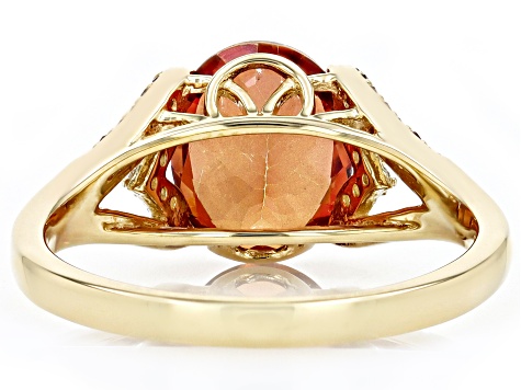 Red Labradorite With Red Diamond And Zircon 10k Yellow Gold Ring 2.11ctw