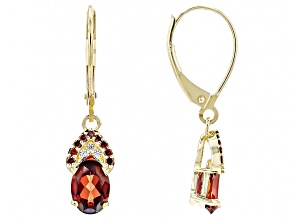 Red Labradorite With Red Diamond And White Zircon 10k Yellow Gold Earrings 1.64ctw